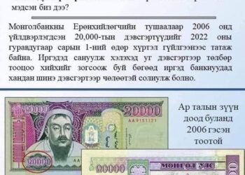 2006 онд хэвлэсэн 20000 төгрөгийн дэвсгэртийг гүйлгээнээс татаж байна