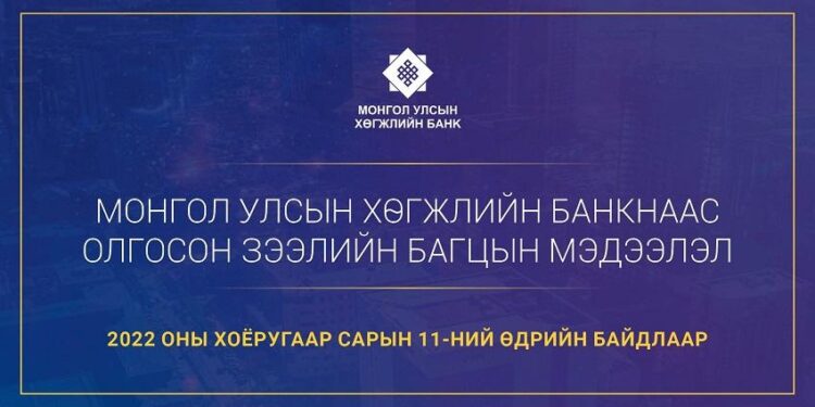 Монгол улсын Хөгжлийн банкнаас олгосон зээлийн багцын мэдээлэл