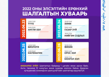 ”Элсэлтийн ерөнхий шалгалт-2022” шалгалтын хуваарь гарлаа