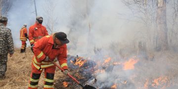Сэлэнгэ аймгийн Ерөө сум дахь түймрийн голомтод салхитай байна