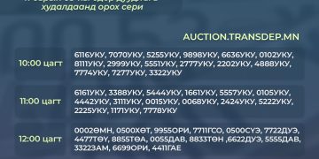 Дуудлага худалдаагаар дараах дугааруудыг санал болгоно